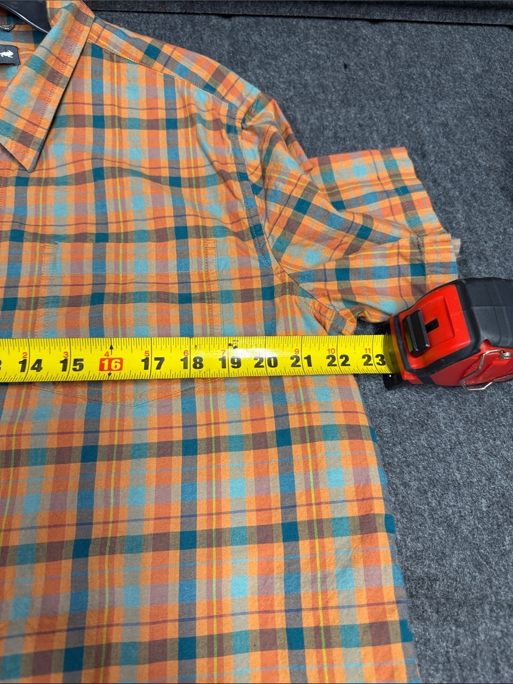 Toad&Co Orange and Teal Plaid Short-Sleeve Button-Up Shirt - Picture 4 of 6